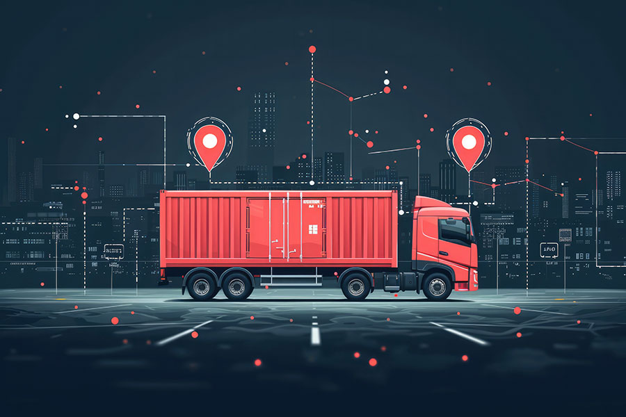 an image of a red truck being tracked using GPS